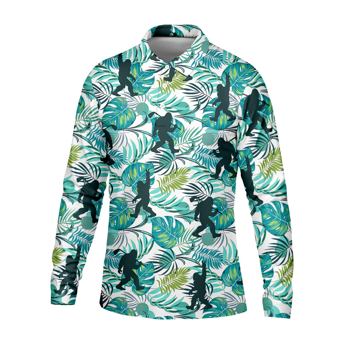 Tropical Green Bigfoot Golf Shirt, Golf Tops For Men, Custom Golf Polos, Golf Gift For Men