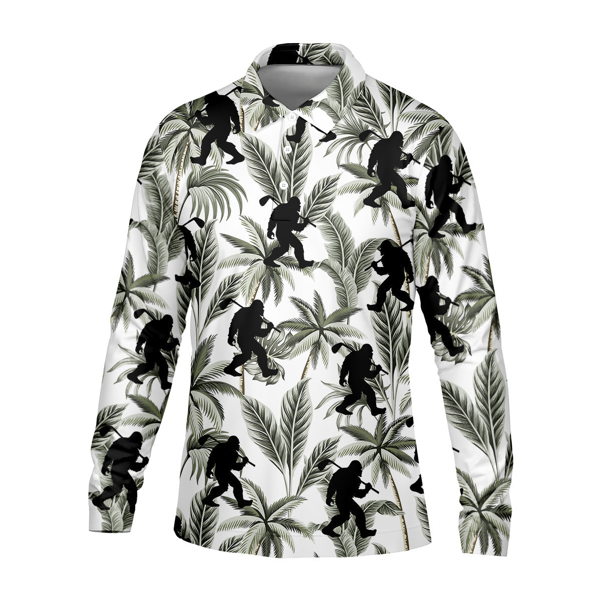 Funny Bigfoot Tropical Palm Leaves Golf Tops For Men, Custom Golf Polos, Golf Gift For Men