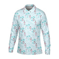 Tropical Flamingo Blue Golf Shirt, Short Sleeve Button Down, Men Polo, Golf Gift For Men