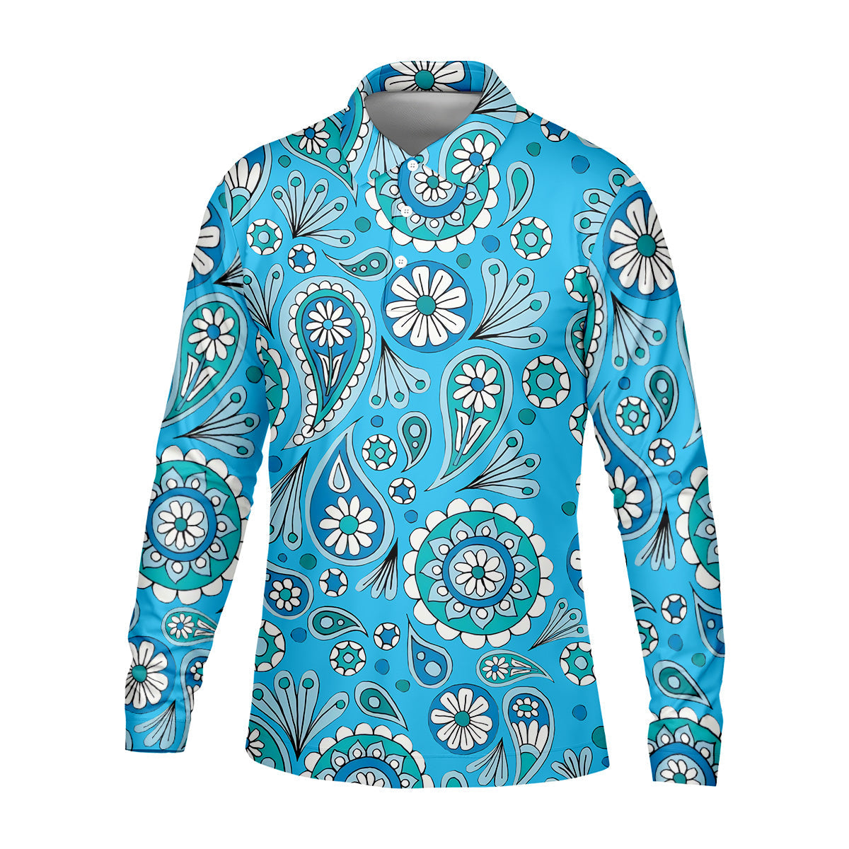 Blue Paisley Seamless Pattern Golf Tops For Men, Hawaiian Golf Shirts, Polo For Men