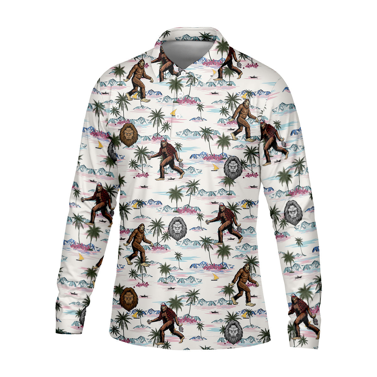 Funny Sasquatch Tropical Golf Shirts, Men's Funny Golf Shirts, Golfing Apparel, Polo For Men