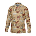Wild Horse Seamless Pattern Golf Tops For Men, Hawaiian Golf Shirts, Long Sleeve Polo