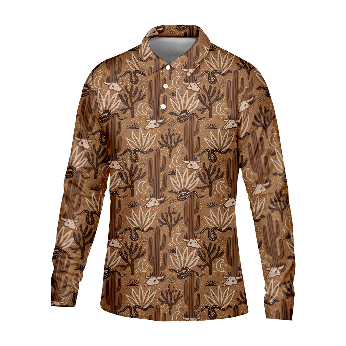 Snake Cactus Seamless Pattern Golf Tops For Men, Hawaiian Golf Shirts, Long Sleeve Polo
