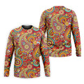 Red Paisley Seamless Pattern Golf Tops For Men, Hawaiian Golf Shirts, Long Sleeve Polo
