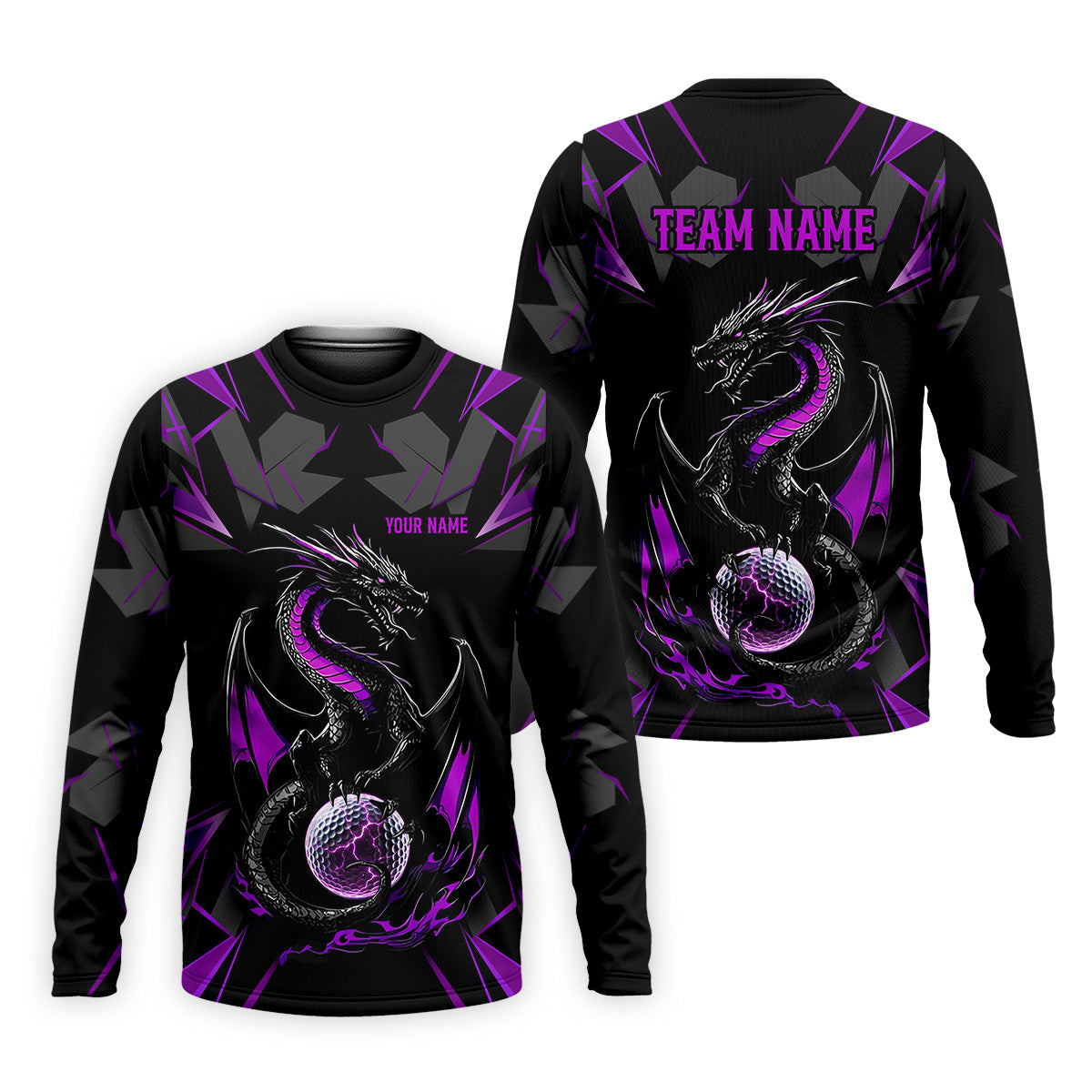 Black And Purple Dragon Golf Team Shirt, Mens Golf Polo Shirts, Cool Golf Gift, Golfing Apparel