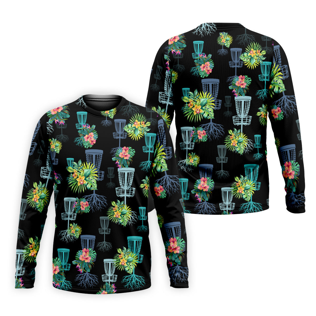 Tropical Floral Pattern Disc Golf Shirt, Black Golf Shirt, Polo Shirts For Men, Golf Gift For Men