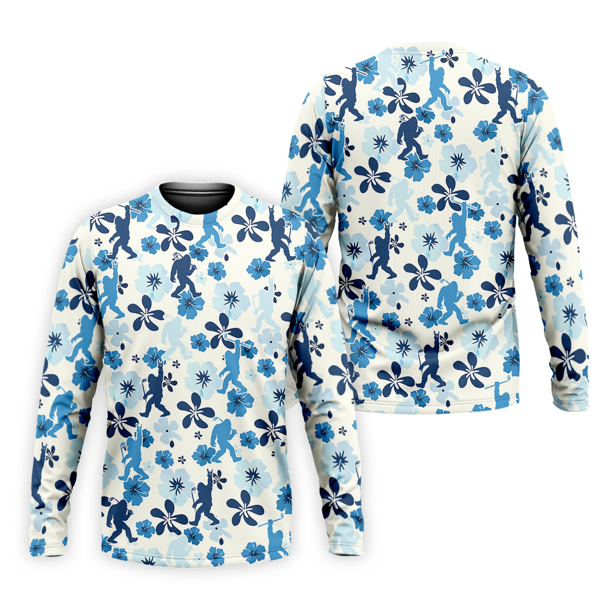 Bigfoot Golf Shirt, Mens Floral Shirt, Hawaiian Golf Shirts, Long Sleeve Polo