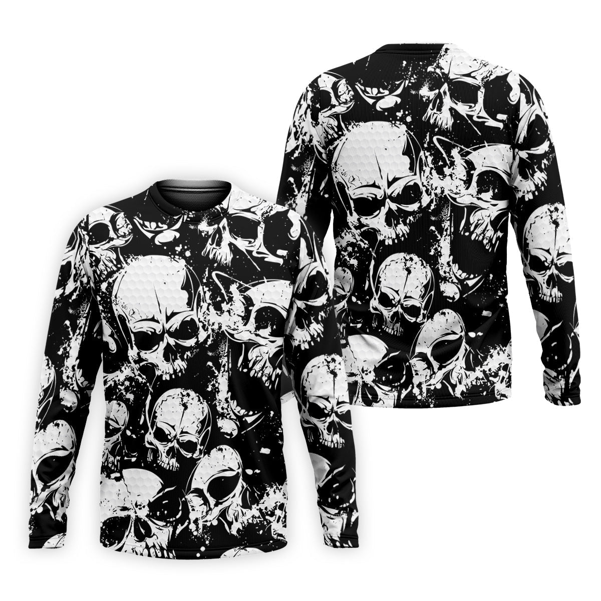 Skulls Splatter Black Grunge Mens Golf Polo Shirts, Cool Golf Gift, Golfing Apparel, Polo For Men