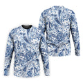 Blue Paisley Seamless Pattern Golf Tops For Men, Hawaiian Golf Shirts, Long Sleeve Polo