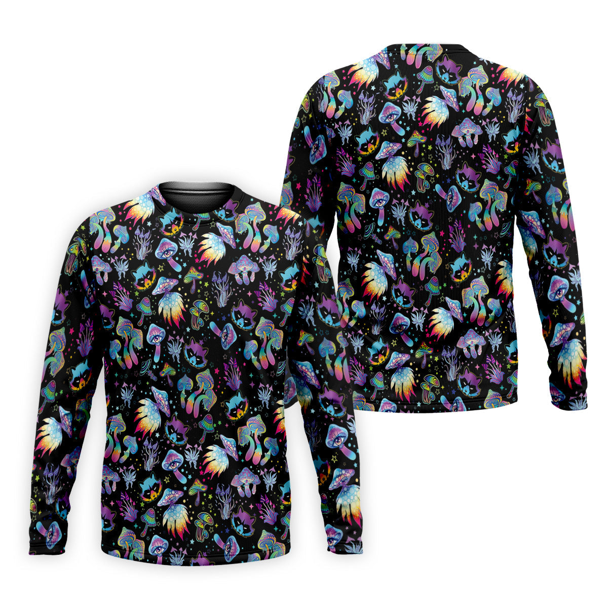 Funny Neon Cat Alien Mushroom Golf Tops For Men, Polo Shirts For Men, Golfing Apparel