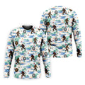 White And Blue Funny Sasquatch Tropical Golf Shirts, Fun Men's Golf Polos, Hawaiian Golf Shirts, Golfing Apparel