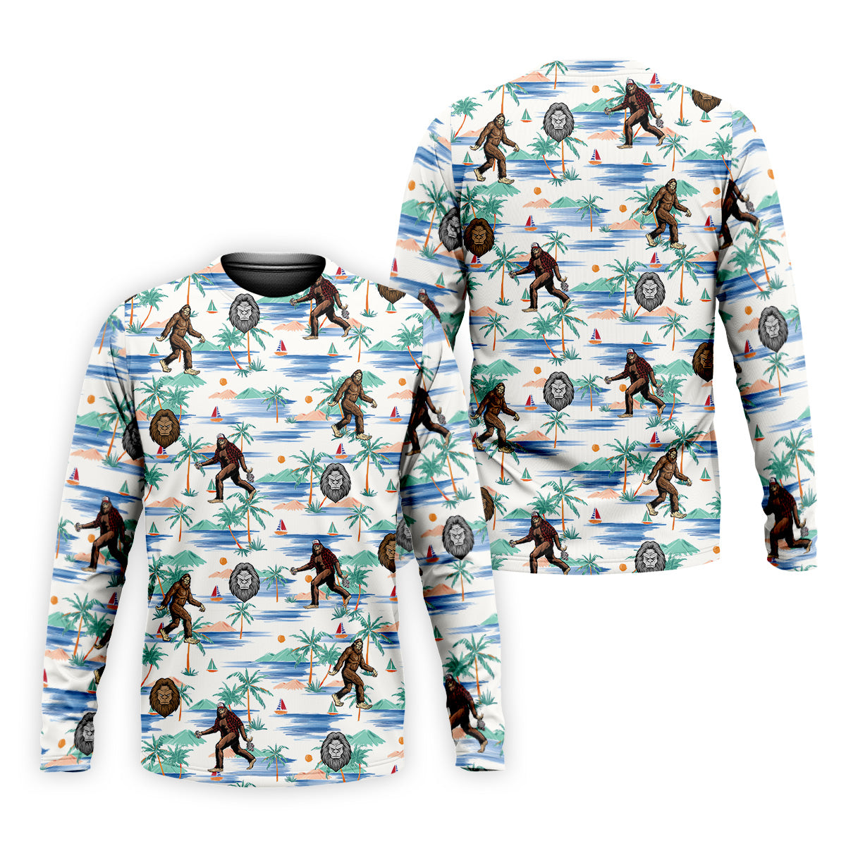 White And Blue Funny Sasquatch Tropical Golf Shirts, Fun Men's Golf Polos, Hawaiian Golf Shirts, Golfing Apparel