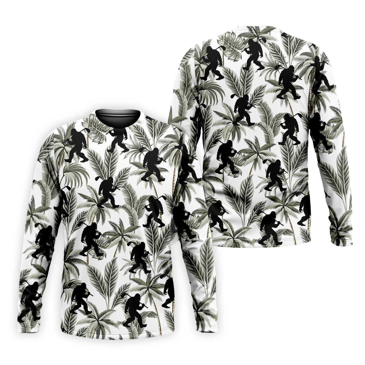 Funny Bigfoot Tropical Palm Leaves Golf Tops For Men, Custom Golf Polos, Golf Gift For Men