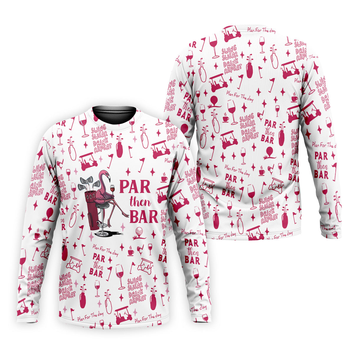 Swing Swear Drink Repeat Par Then Bar Flamingo Golf Shirt, Fun Men's Golf Polos, Polo Shirts For Men