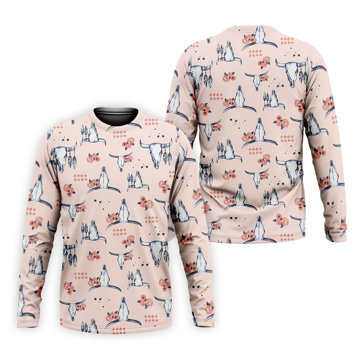 Boho Buffalo Skull Seamless Pattern Golf Tops For Men, Hawaiian Golf Shirts, Polo For Men