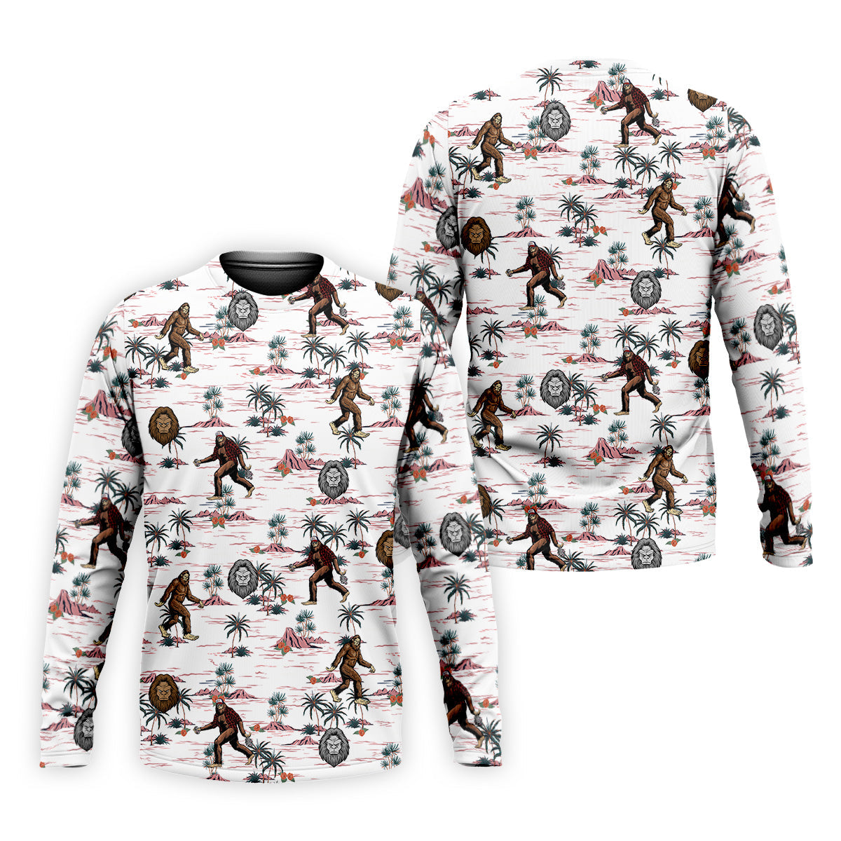 White Funny Sasquatch Tropical Golf Shirts, Fun Men's Golf Polos, Hawaiian Golf Shirts, Golfing Apparel