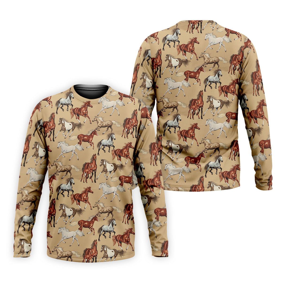 Wild Horse Seamless Pattern Golf Tops For Men, Hawaiian Golf Shirts, Long Sleeve Polo