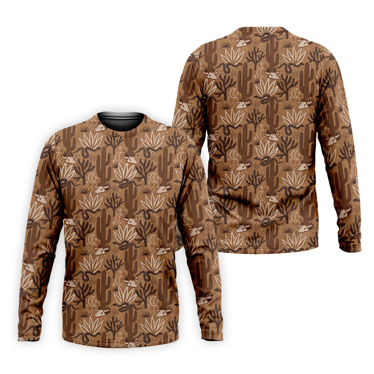 Snake Cactus Seamless Pattern Golf Tops For Men, Hawaiian Golf Shirts, Long Sleeve Polo
