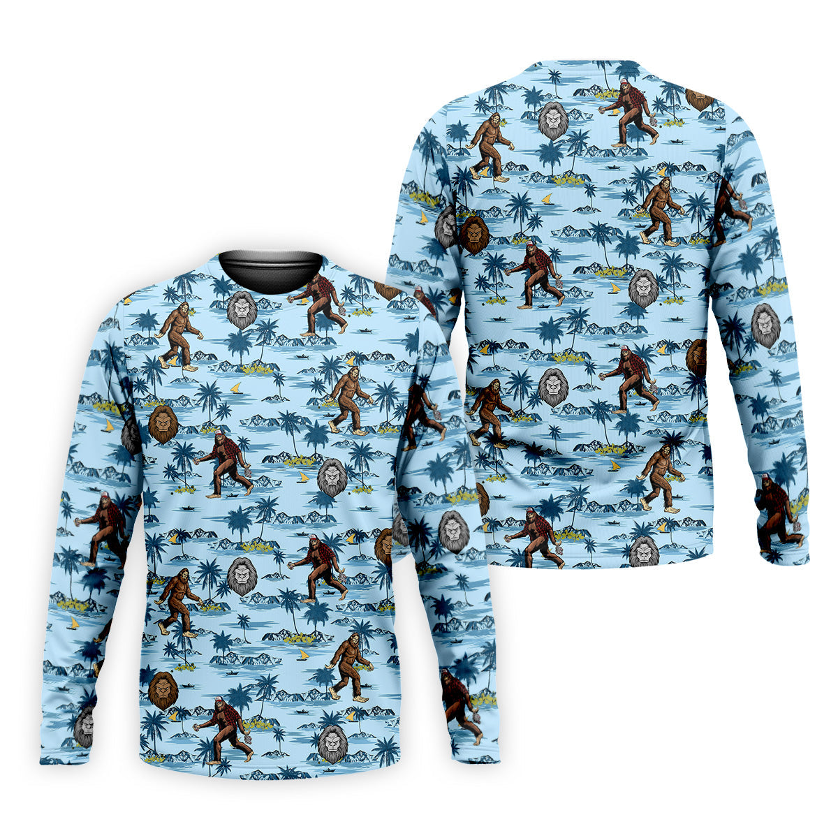 Blue Funny Sasquatch Tropical Golf Shirts, Men's Funny Golf Shirts, Golfing Apparel, Polo For Men