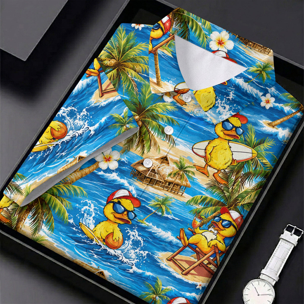 Yellow Rubber Duck Beach Theme Hawaiian Golf Shirt, Women's Golf Tops, Ladies Golf Shirts