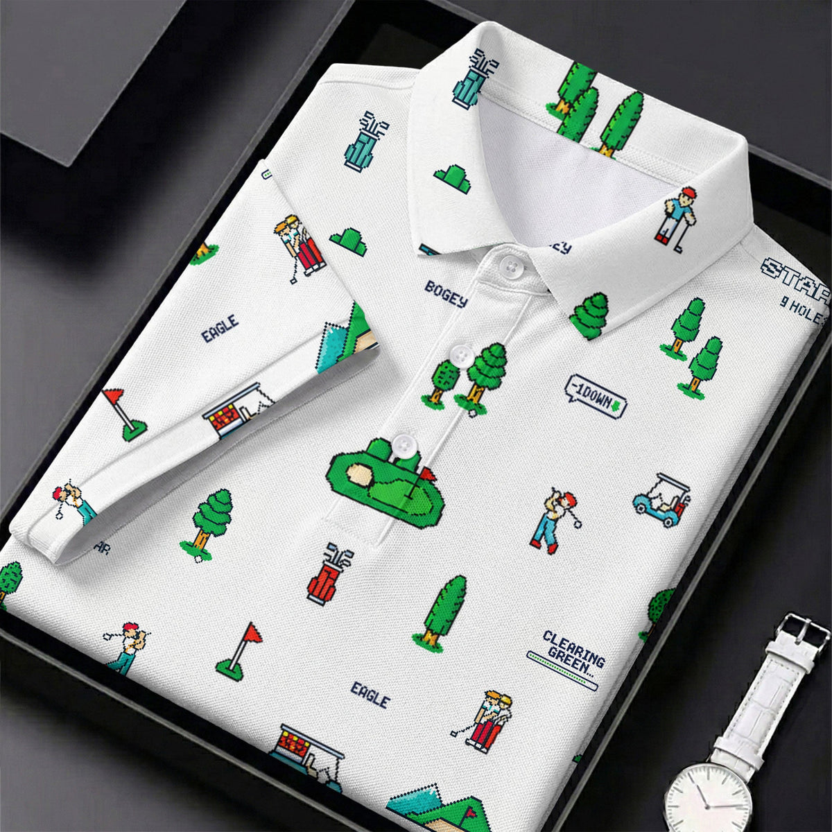 Retro Video Game Golf Theme Hawaiian Golf Shirt, Women's Golf Tops, Ladies Golf Shirts