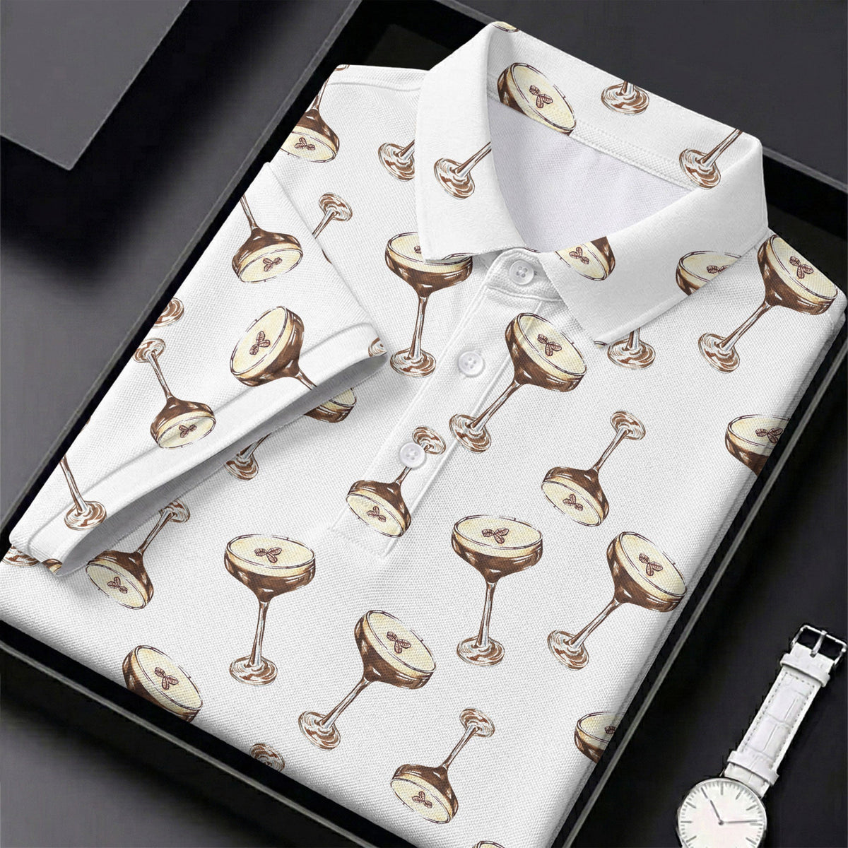 Expresso Martini Doodle Seamless Pattern Hawaiian Golf Shirt, Women's Golf Tops