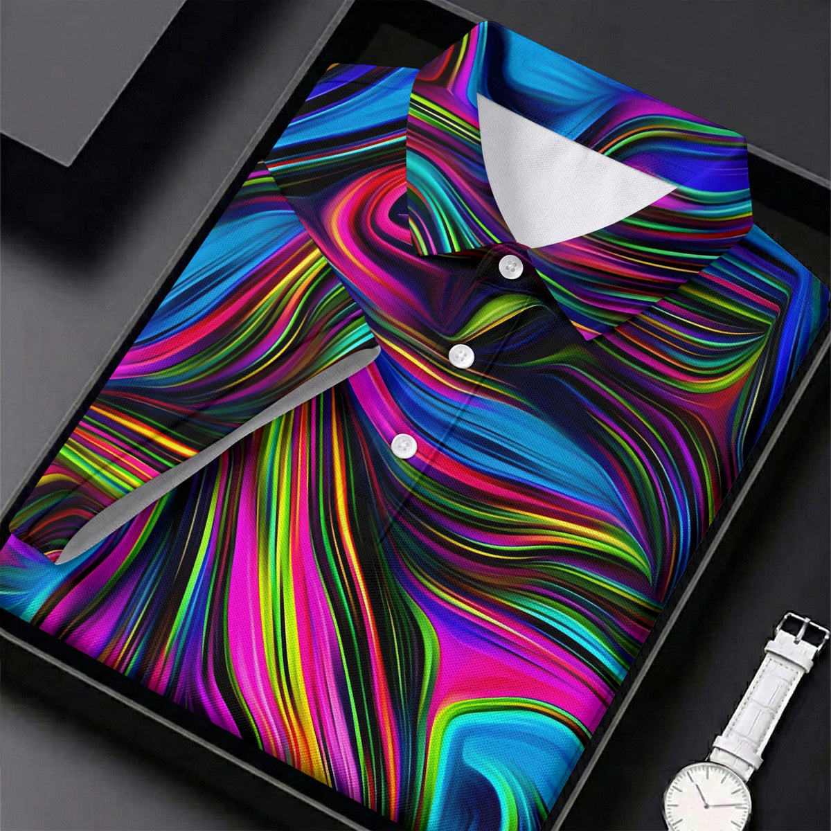 Neon Abstract Swirl Hawaiian Golf Shirt, Women's Golf Tops, Ladies Golf Shirts