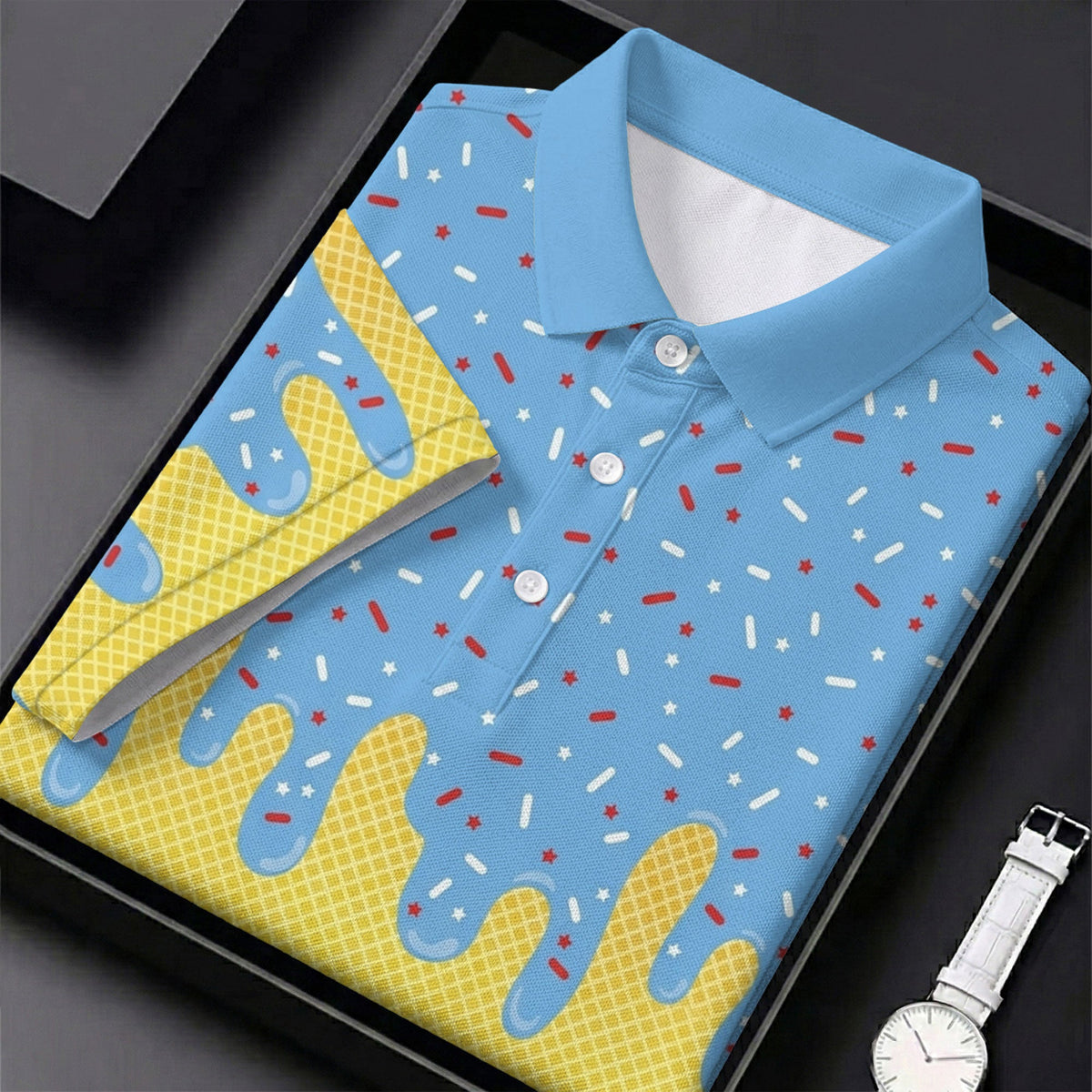 Ice Cream Pattern Hawaiian Golf Shirt, Summer Vibe Men's Golf Shirt, Polo Shirts For Men
