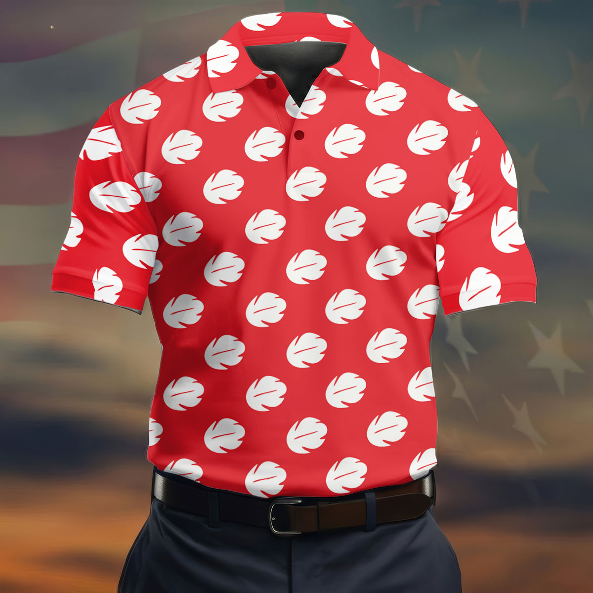 Red Tropical Leaf Hawaiian Golf Shirt, Mens Golf Polo, Golf Shirts For Men