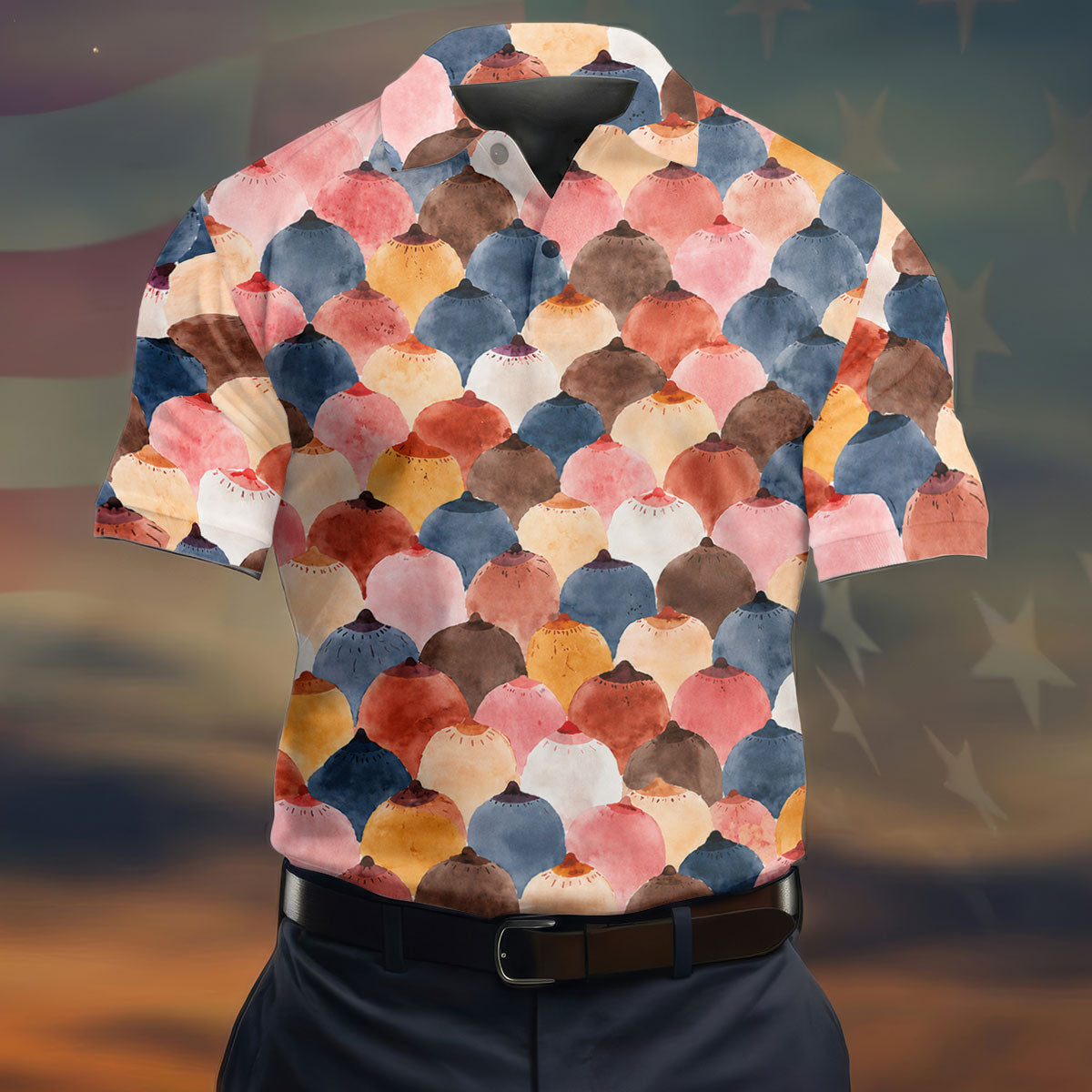Colorful Watercolor Shell Pattern Golf Shirt, Golf Shirts For Men, Men's Golf Shirt, Polo Shirts For Men