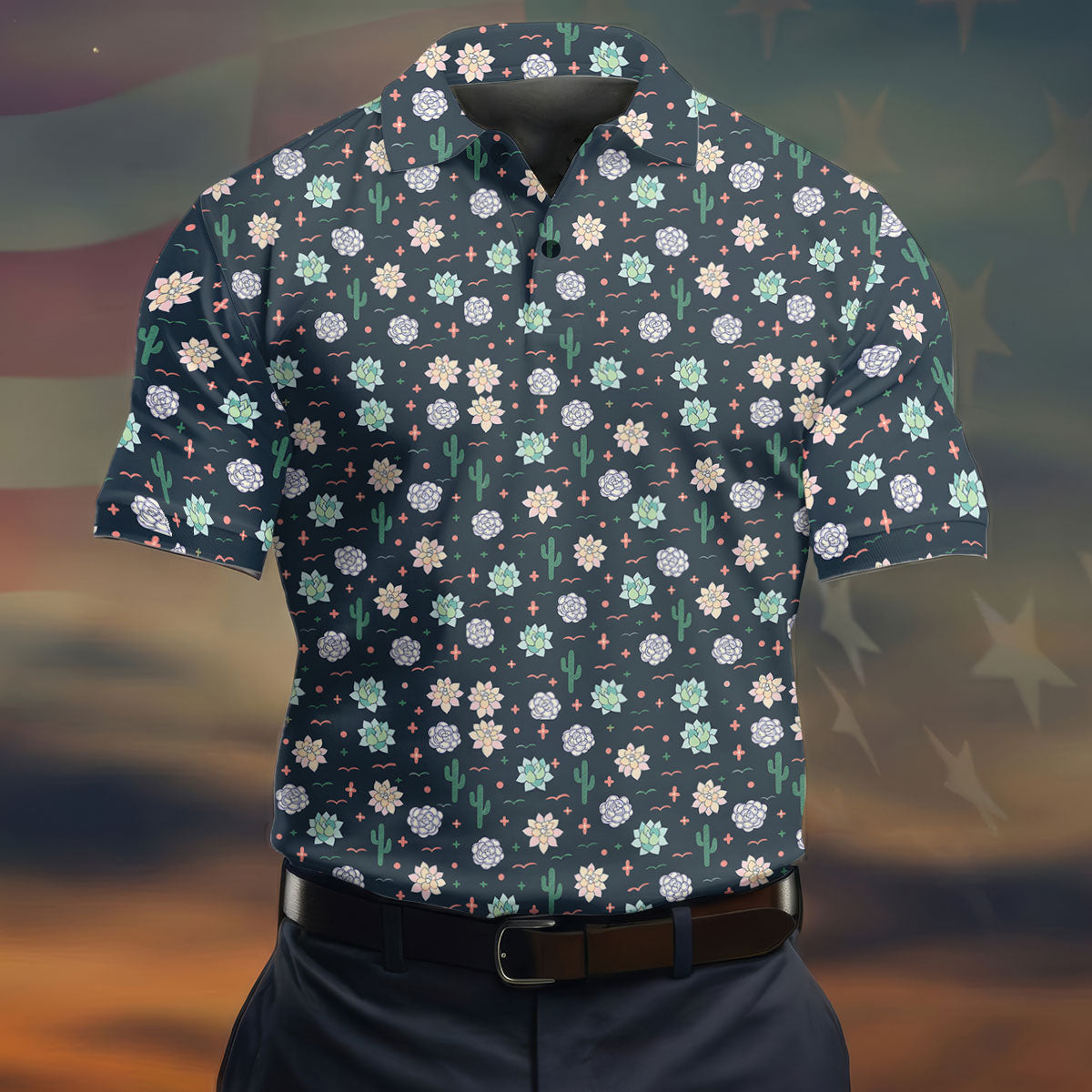 Boho Succulent And Cactus Hawaiian Golf Shirt, Mens Golf Polo, Printed Golf Shirts