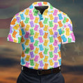 Pastel Easter Peeps Colorful Checkered Golf Shirts For Men, Cute Golf Outfit, Polo Shirts For Men
