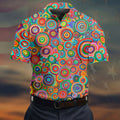 Colorful Abstract Circle Pattern Polo Shirt, Printed Golf Shirts, Hawaiian Golf Shirt, Mens Polo Shirts
