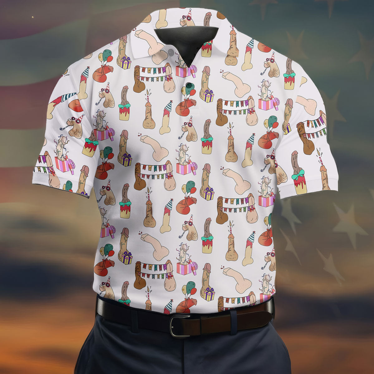 Light Pink Funny Birthday Dick Pattern Golf Polo Shirt, Men's Golf Shirt, Printed Golf Shirts