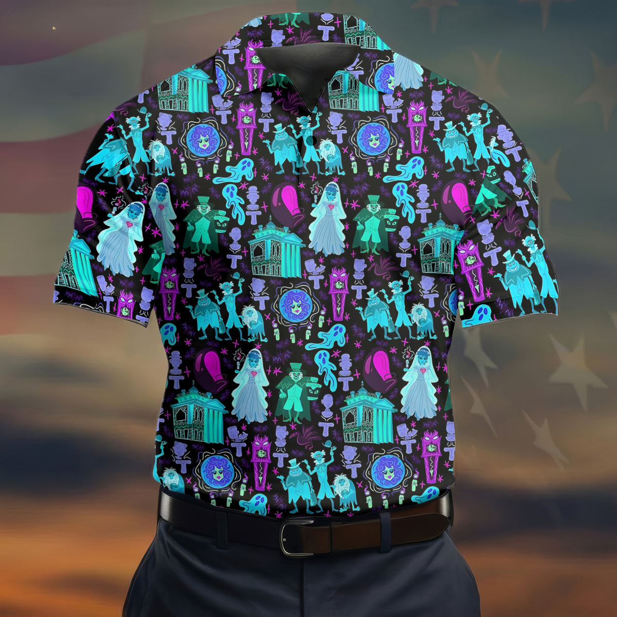 Haunted Ghost Halloween Hawaiian Golf Shirt, Mens Golf Shirts, Golf Polo Shirts For Men