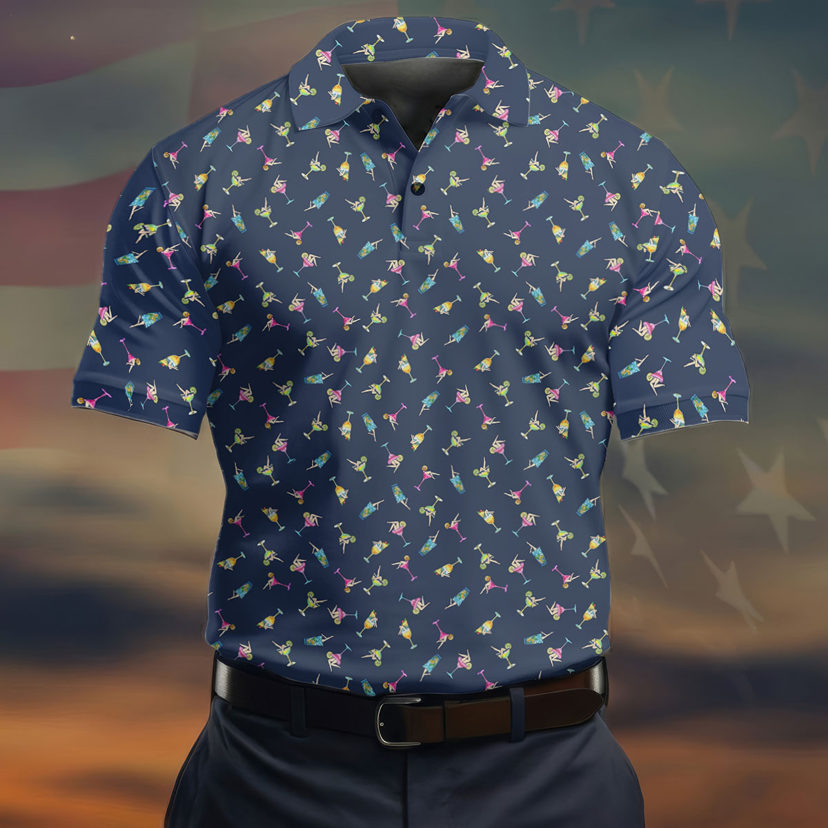 Tropical Cocktail Pinup Pattern Golf Shirt, Mens Golf Apparel, Golf Shirts For Men