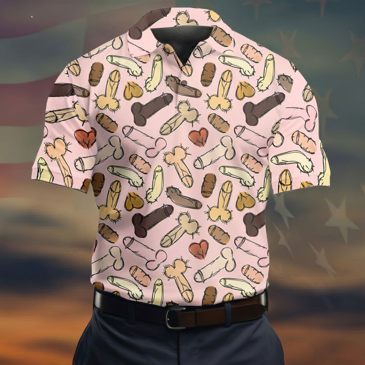 Funny Penis Doodle Pattern Golf Polo Shirt, Men's Golf Apparel, Novelty Golf Shirts For Men