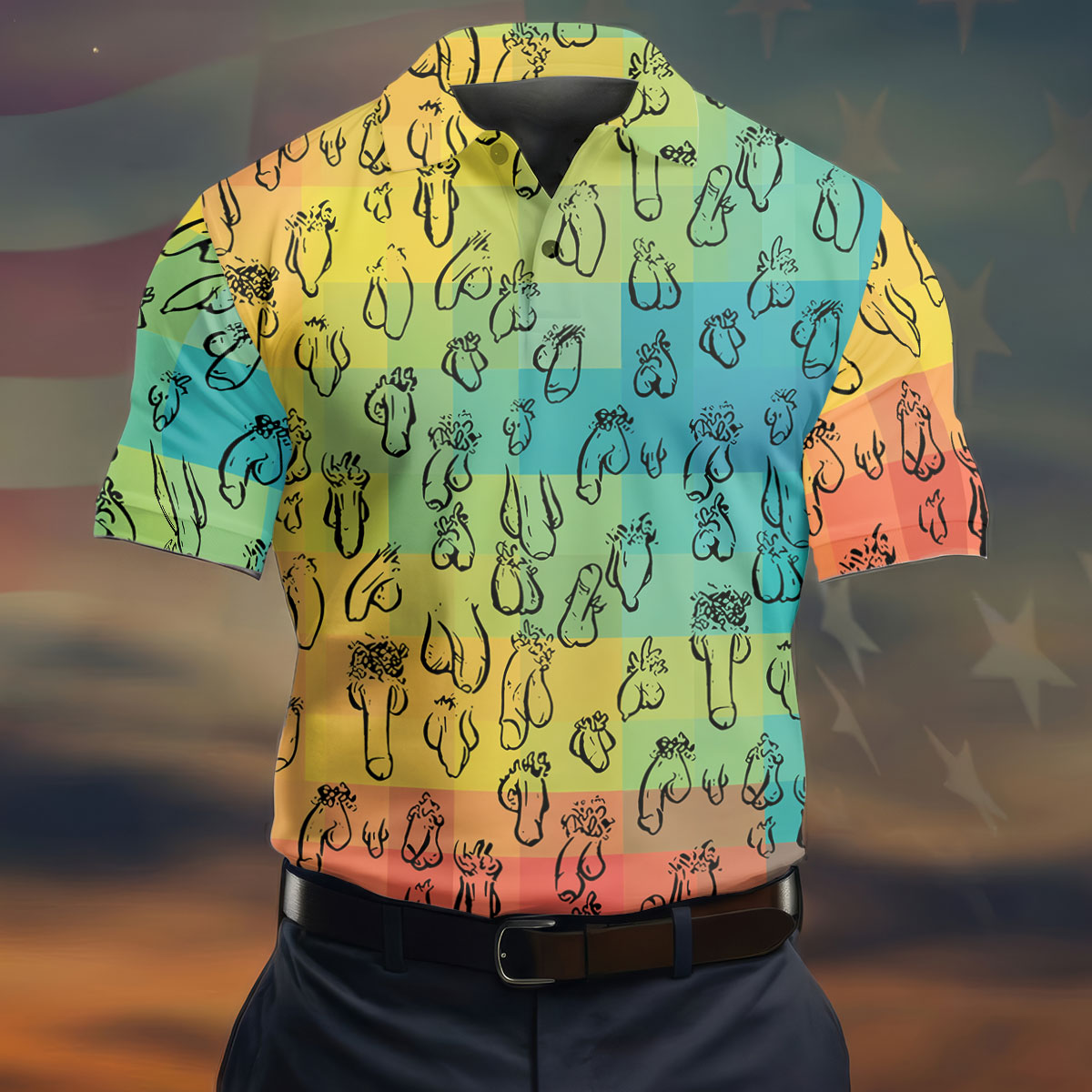 Funny Penis Doodle Color Block Golf Polo Shirt, Men's Golf Polo, Printed Golf Shirts