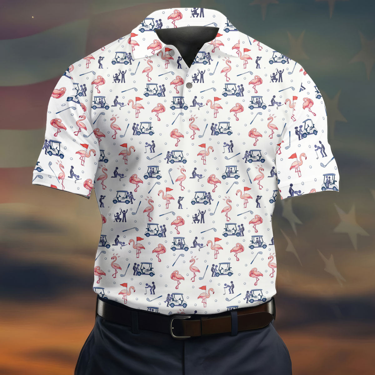 Flamingo Funny Golf Pattern Polo Shirt, Men's Golf Shirt, Golf Apparel For Men