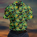 Black Colorful Floral Geometric Pattern Golf Shirt, Men's Golf Shirt, Golf Apparel For Men, Polo Shirts For Men