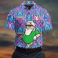 Colorful Psychedelic Santa Golfer Print Men's Golf Shirt, Mens Golf Apparel, Hawaiian Golf Shirt