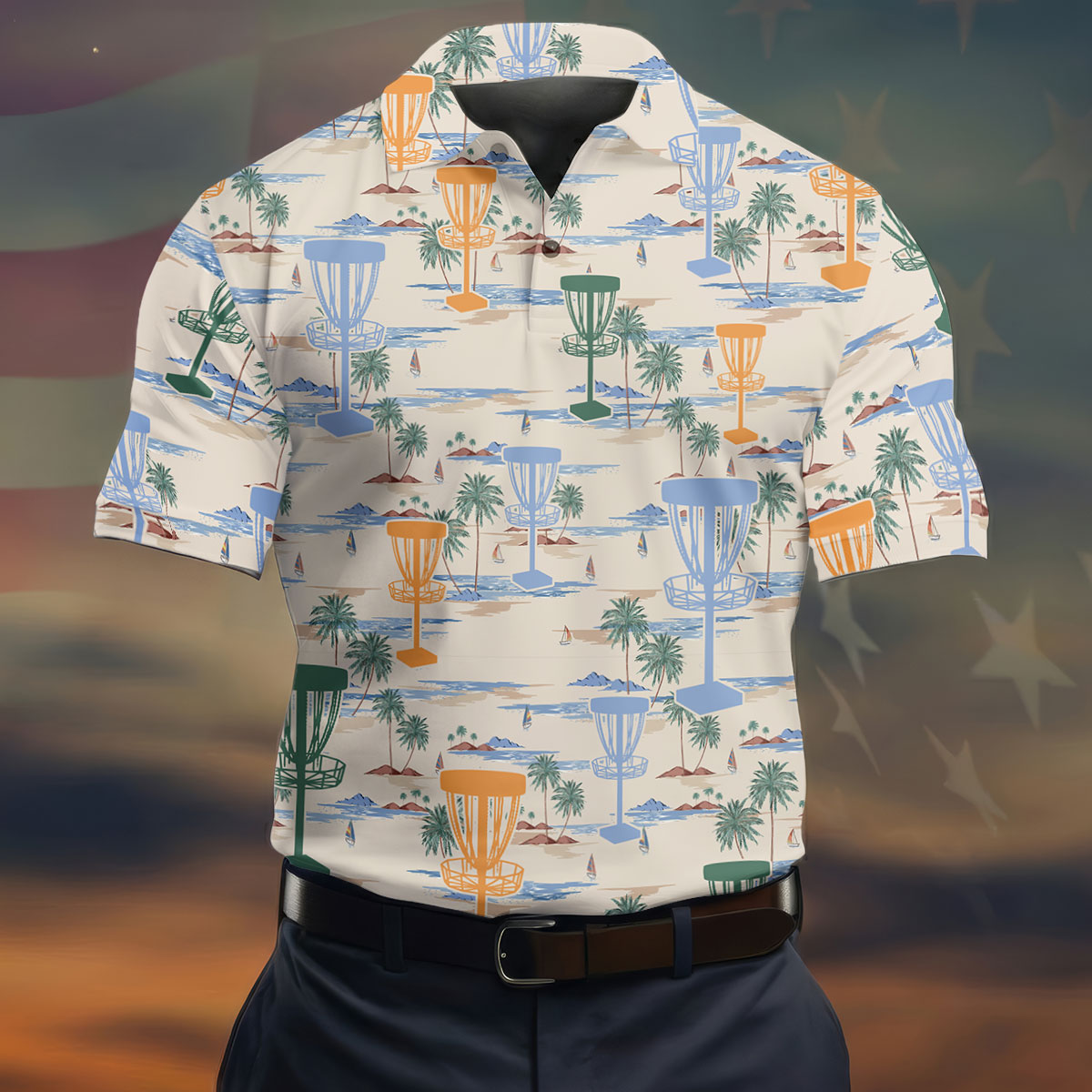Beach Disc Golf Basket Pattern Polo Shirt, Hawaiian Golf Shirt, Golf Polo Shirts For Men