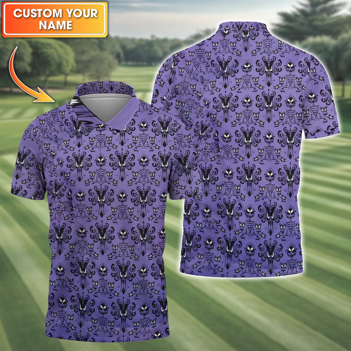 Hitchhiking Ghosts Men's Golf Polo Shirt, Halloween Golfing Apparel, Mens Golf Gift