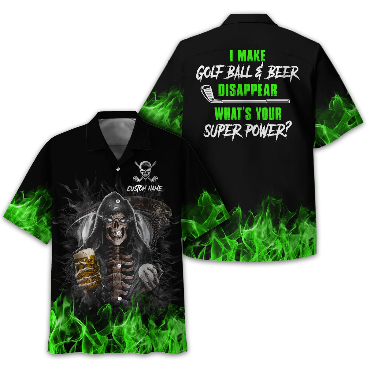 I Make Golf Ball And Beer Disappear Custom Golf Polo Shirt, Skull Golf Shirt, Gift For Golfers