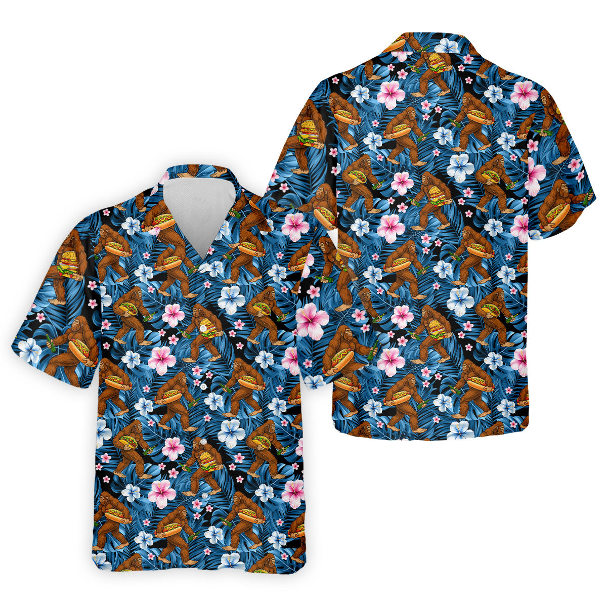 Tropical Bigfoot Burger Party Pattern Hawaiian Golf Polo, Golf Tops For Men, Golfing Apparel
