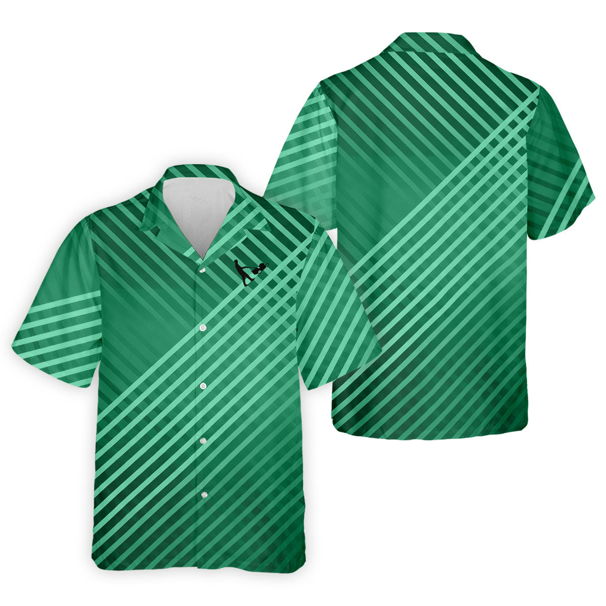 Green And White Striped Pattern Golf Tops For Men, Performance Golf Shirt, Polo Shirts For Men