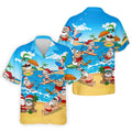 Santa Claus Surfing Summer Beach Party Golf Shirt, Xmas In July Mens Golf Polo, Christmas Golf Shirts