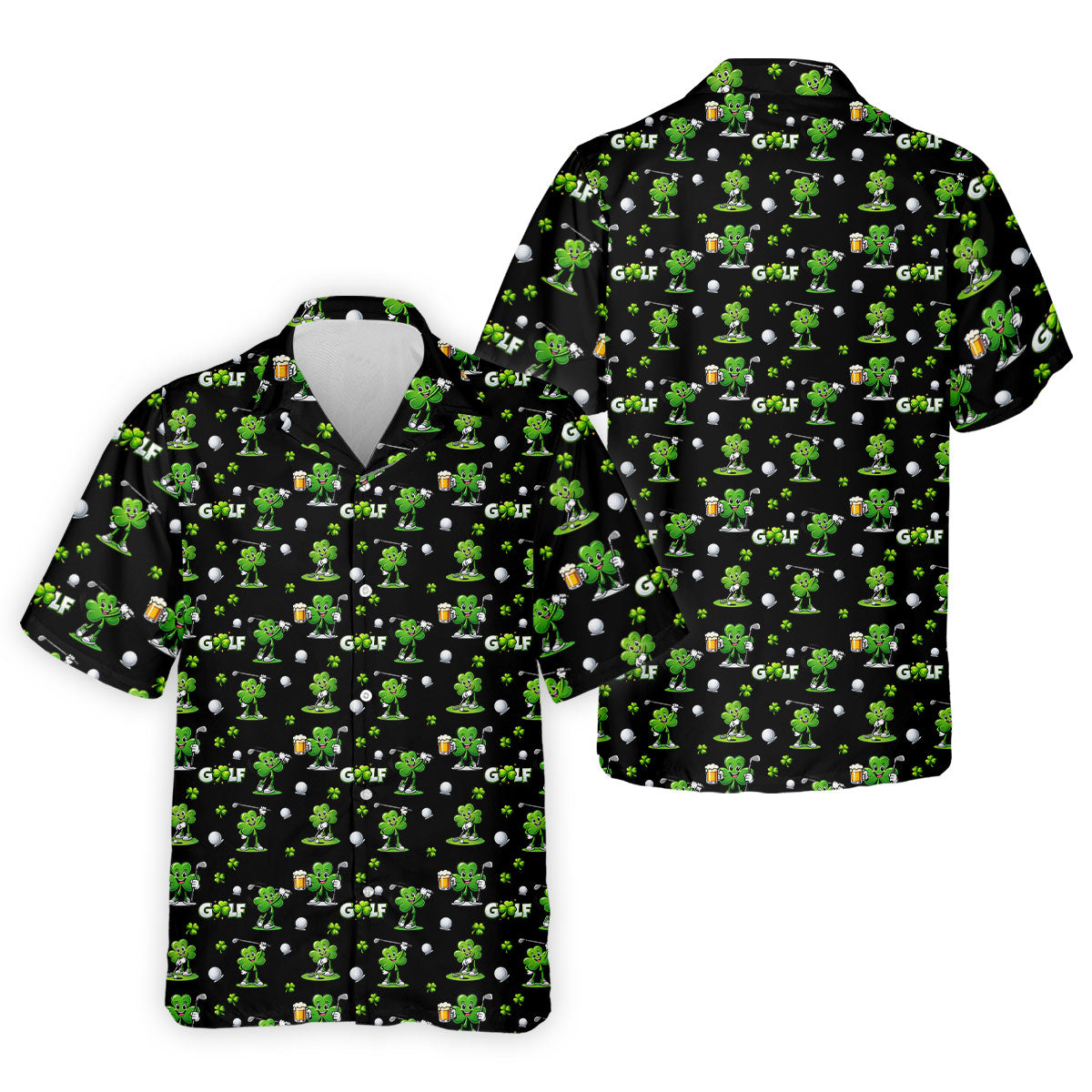 Three Leaf Clover Golf And Beer St Patrick's Day Black Golf Shirt, Fun Golf Shirts For Men, Polo Shirts For Men