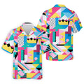 Memphis Pattern Golf Shirt, Retro 80s Geometric Color Block Design, Golf Shirt For Men