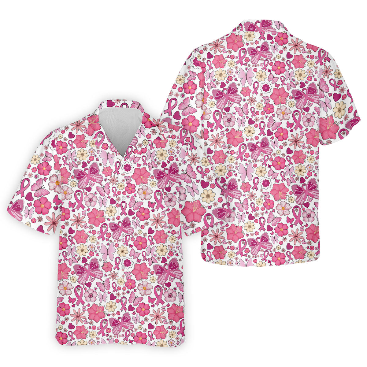 Breast Cancer Pink Ribbon Floral Golf Shirt, Cancer Awareness Shirt, Polo Shirts For Men, Golfing Apparel